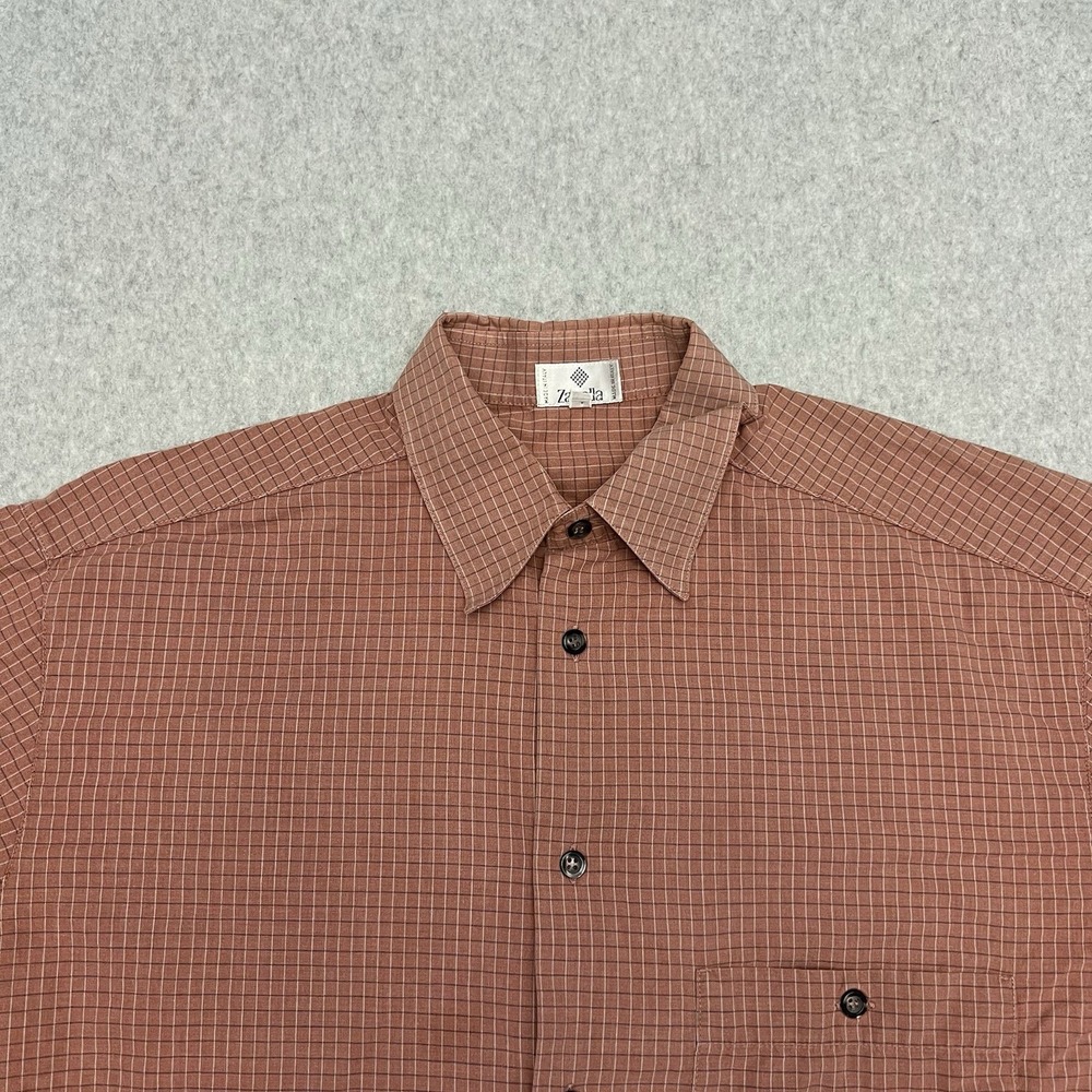 Zanella Shirt Men's Large Red Windowpane Check Career Office Quiet Luxury Italy - Picture 2 of 9